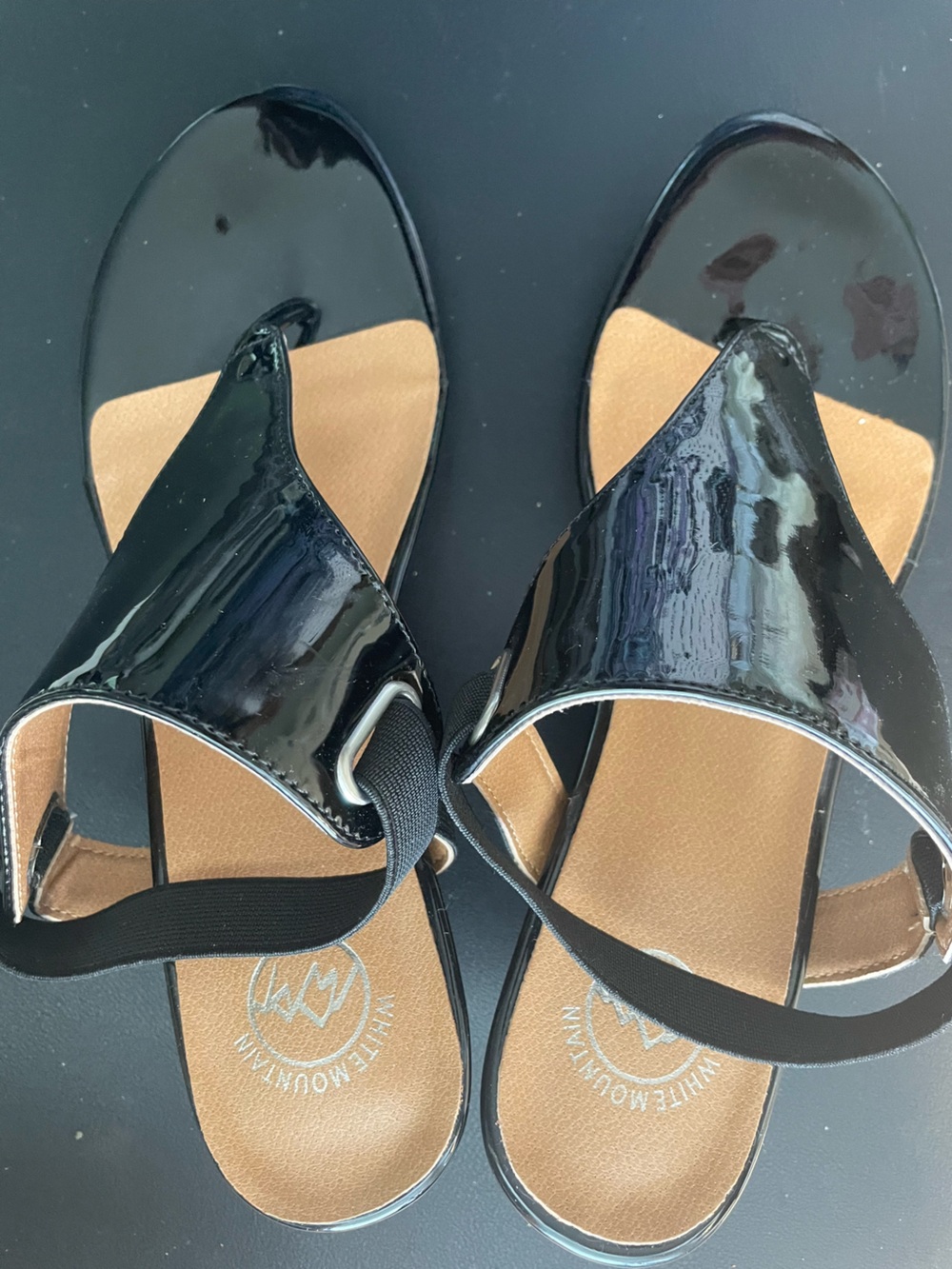 White Mountain Patent Leather Black Women's Sandals with Elastic Strap